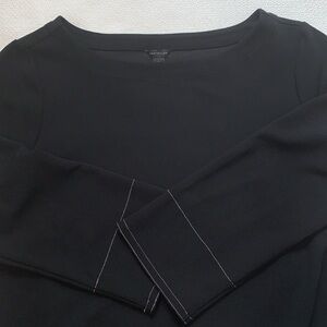 Ann Taylor tunic top black with white stitching